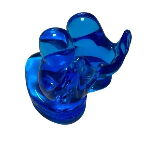 VINTAGE 1993 DOUBLE BLUEBIRD OF HAPPINESS LEO WARD SIGNED GLASS BLUE PAPERWEIGHT - Picture 3 of 8